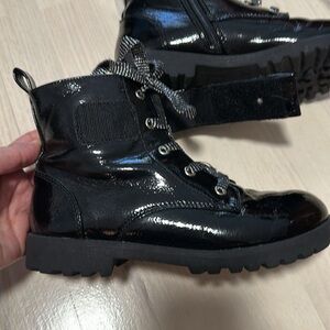 Black patent leather girls kids combat shiny boots booties Halloween costume